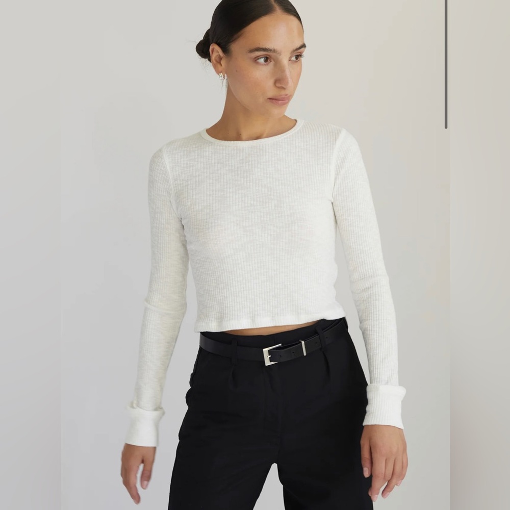 Almina Concept White Ribbed Long Sleeve Top NWOT